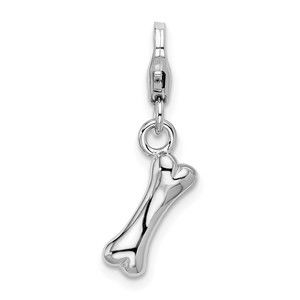 925 Sterling Silver Polished Dog Bone Bracelet Charm with Fancy Lobster Clasp